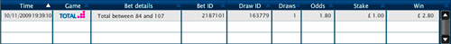 Toto Draw Bet Slip