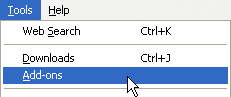 Click Tools and select Add-ons in Firefox 3