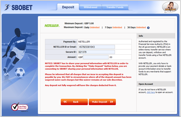 Deposit page